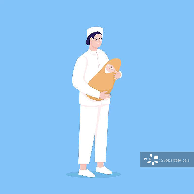 抱着婴儿的护士插画海报图片素材