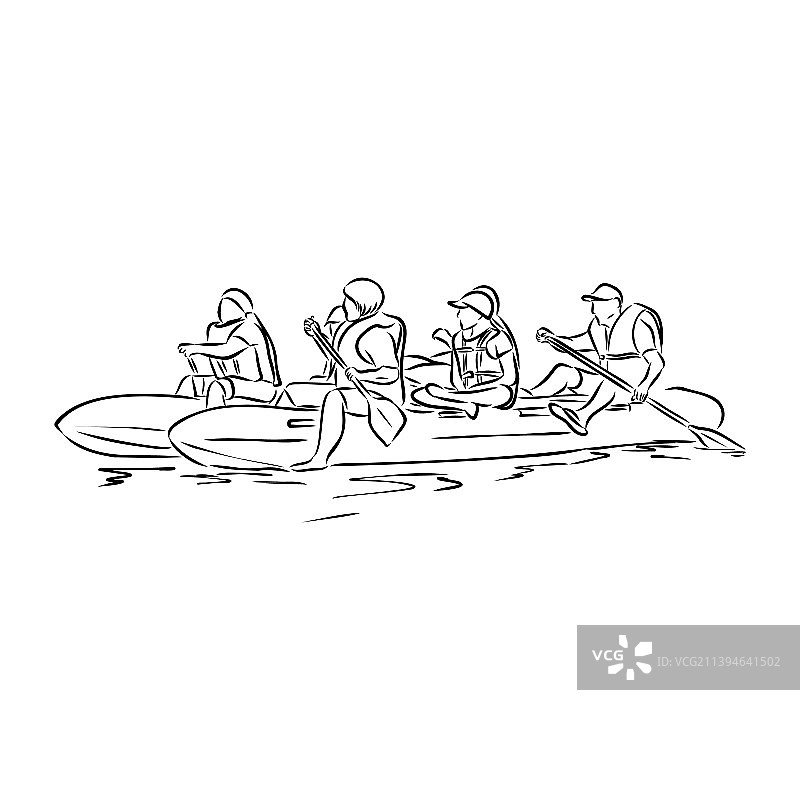 木筏漂流人群手绘草图图片素材