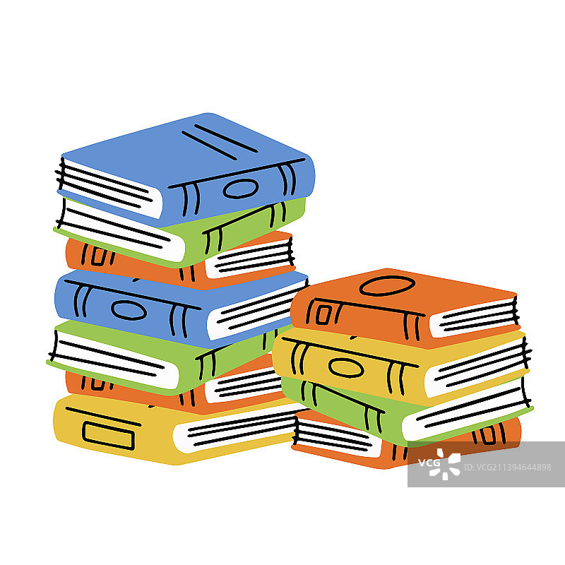 卡通风格的成堆书籍图片素材