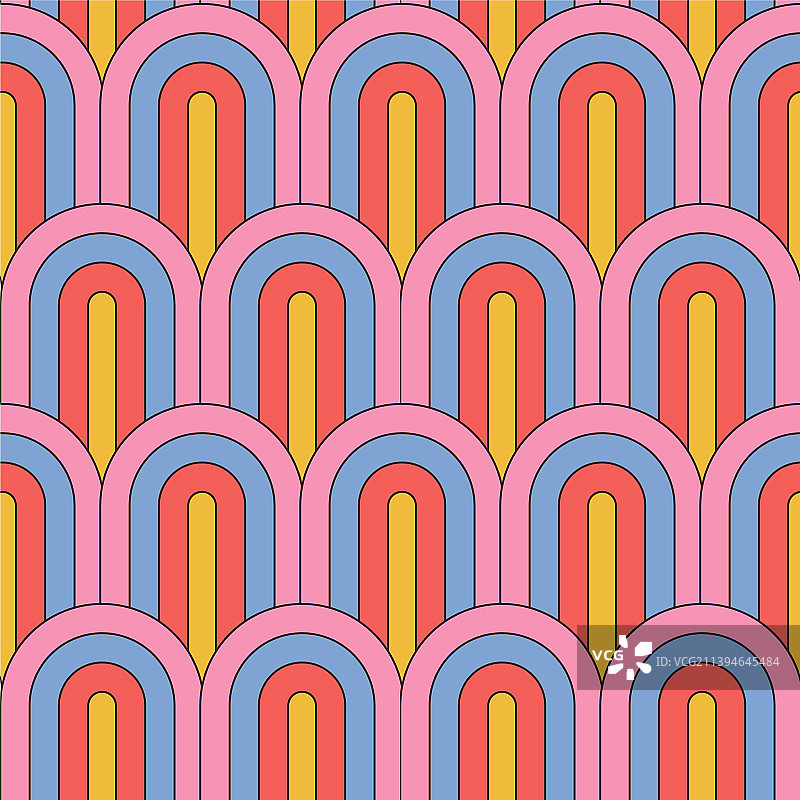复古夏季70年代彩虹条纹无缝图案图片素材