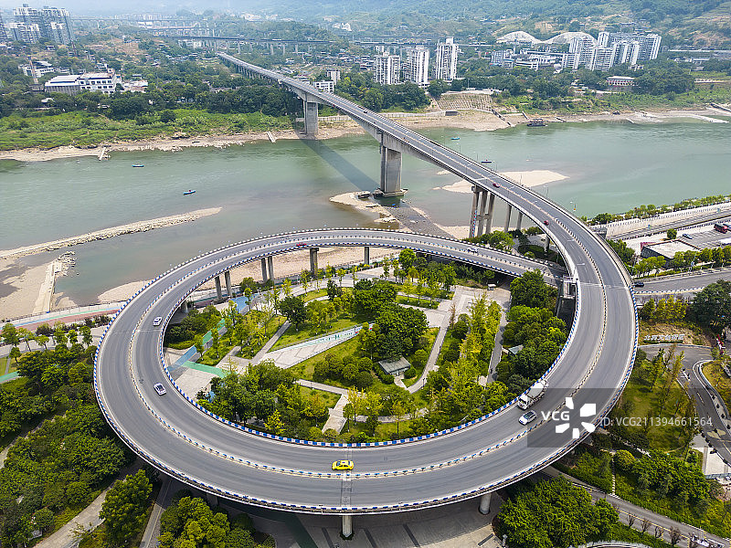 重庆北碚嘉陵江大桥航拍风景图片素材