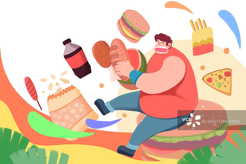 卡通手绘减肥健身肥胖危害图片素材