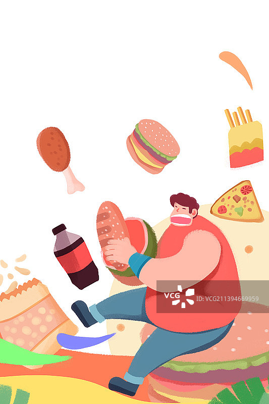卡通手绘减肥健身肥胖危害图片素材
