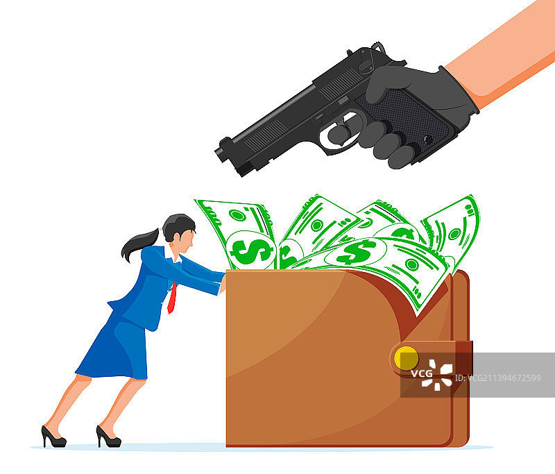 持枪土匪和拿钱包的女人图片素材