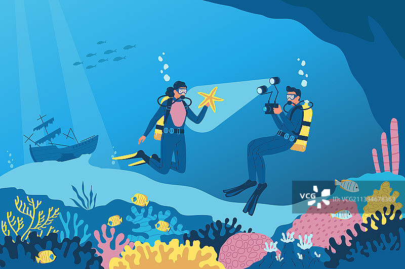 潜水扁平设计图片素材