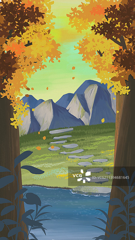 秋天户外自然风景立秋节气插画海报图片素材