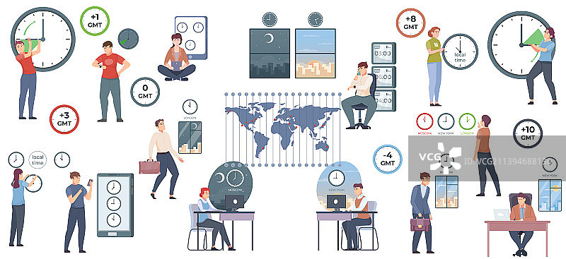 时区扁平化合集图片素材