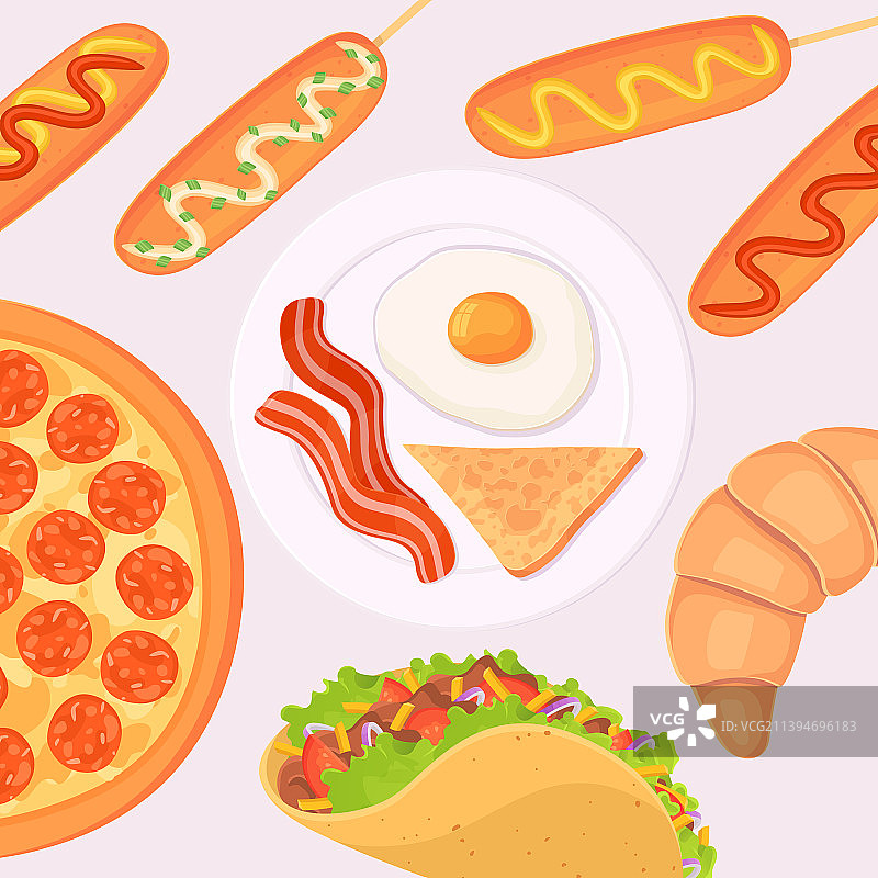 烹饪美食合集背景：快餐牛角包图片素材