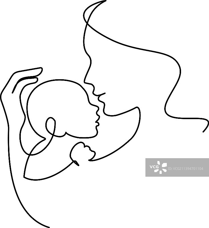 母亲抱着新生儿的单线画图片素材
