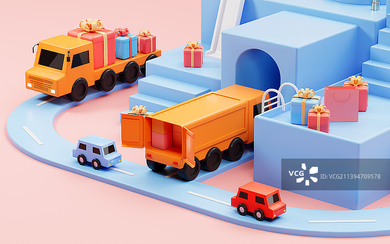 物流运输与购物礼盒3D渲染图片素材