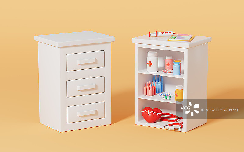 药物与打开的药柜3D渲染图片素材