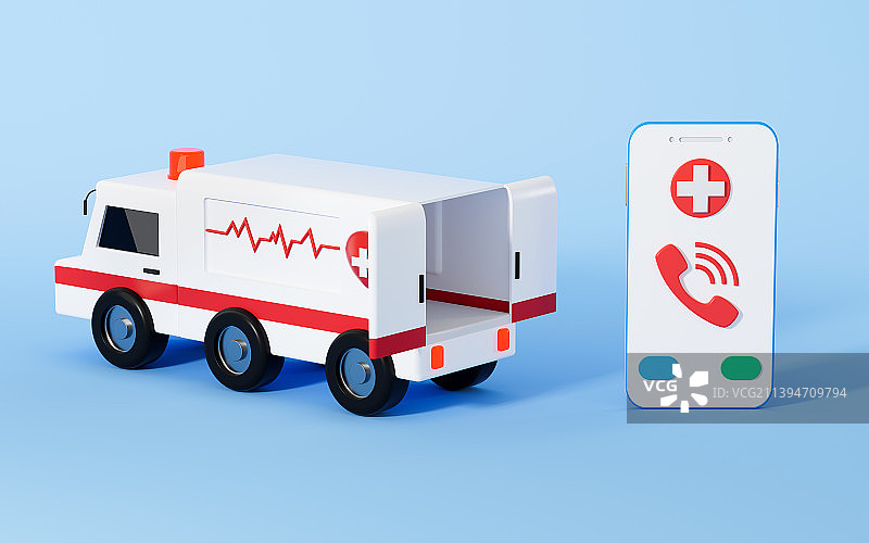 手机呼叫救护车3D渲染图片素材
