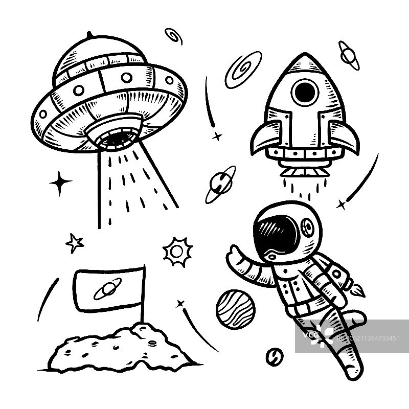 手绘太空涂鸦线条图片素材