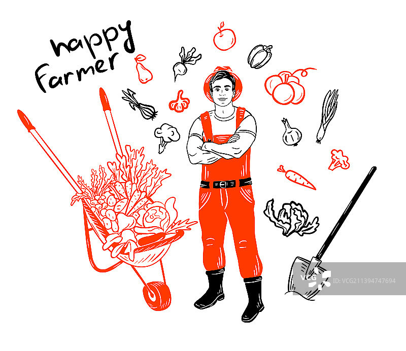 年轻农民手持铁锹站立图片素材