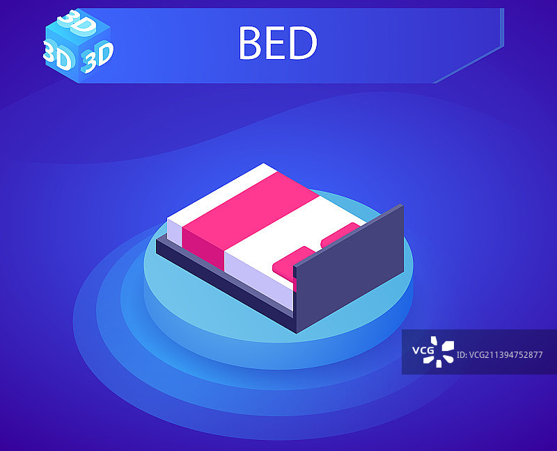 2.5D床铺等距设计图标Web 3D彩色概念图片素材