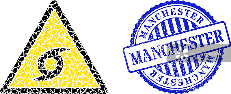 碎片马赛克台风危险图标与曼彻斯特图片素材