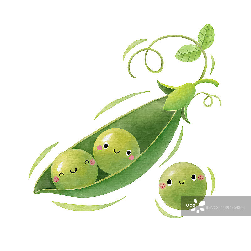 水彩可爱豌豆卡通角色图片素材