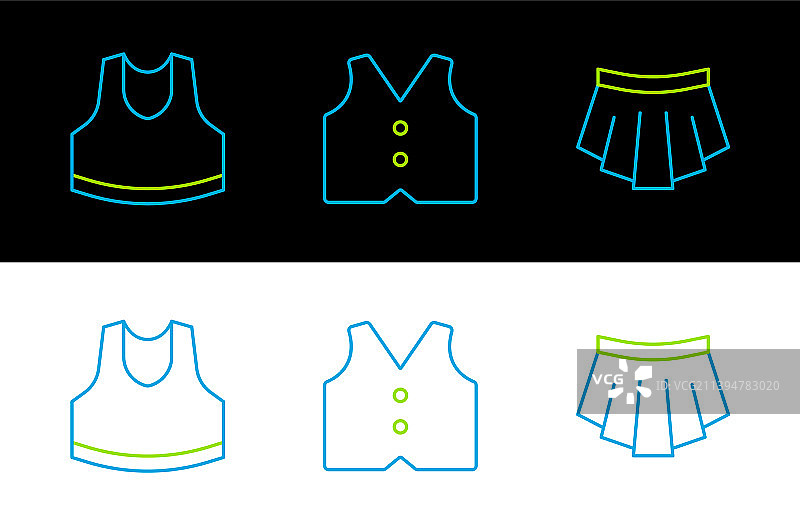 裙子、衬衫和马甲线条组合图标图片素材