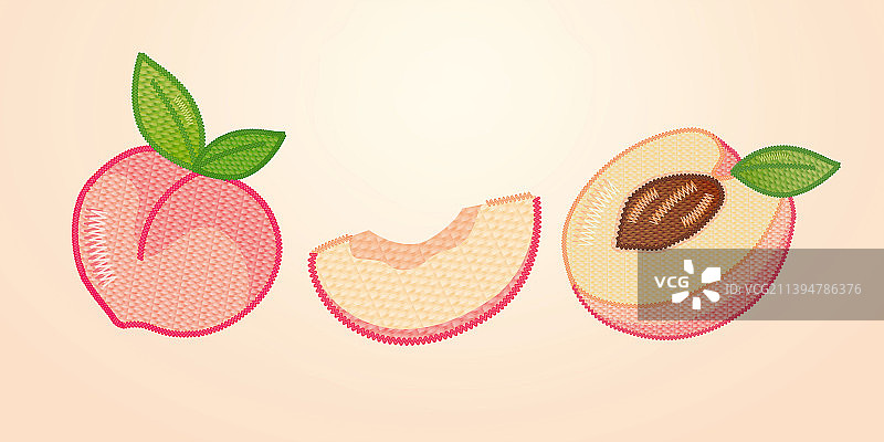 刺绣风格桃子切开素材图图片素材