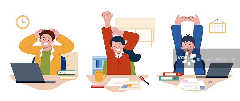 办公室人物素材组合  开心完成工作的员工图片素材