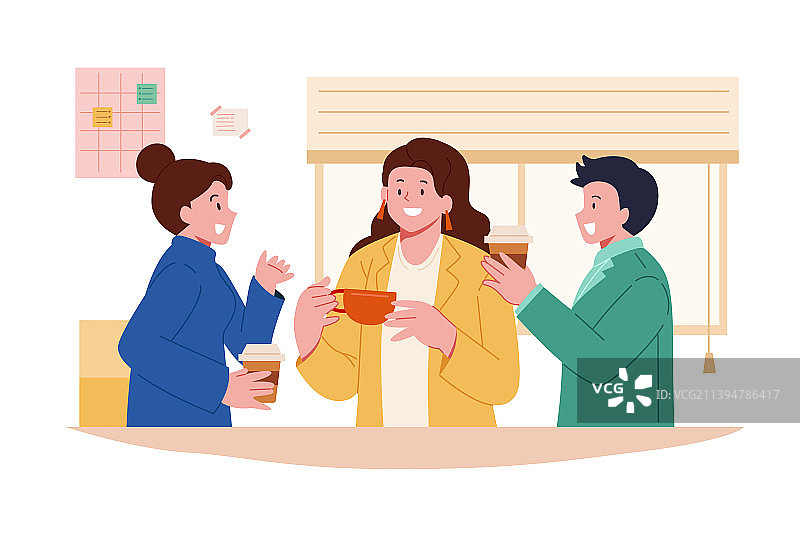 办公室同事休息时间轻松聊天喝咖啡图片素材
