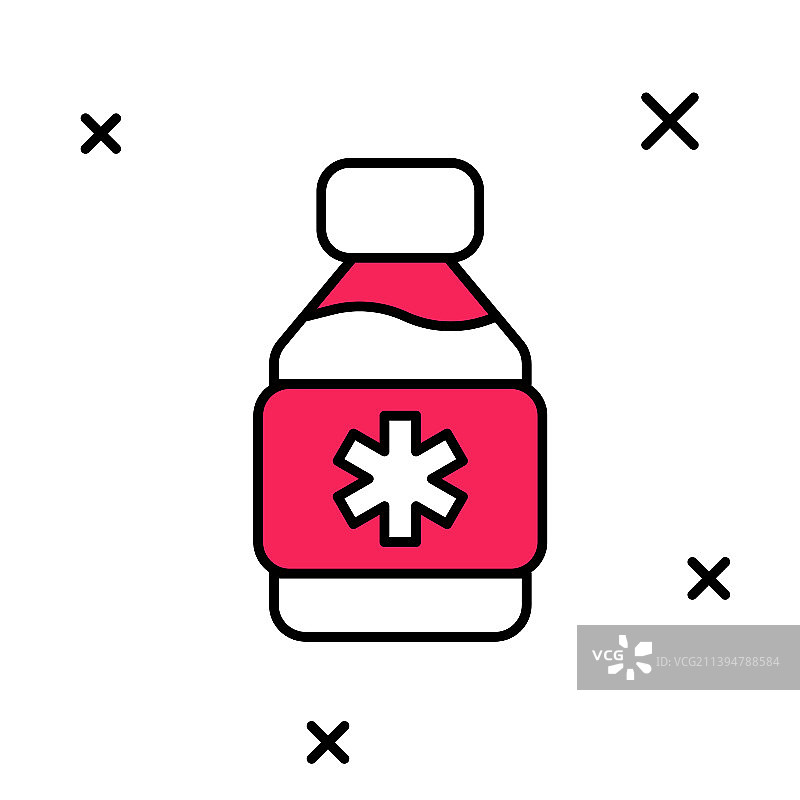 填充轮廓的糖浆药瓶图标图片素材