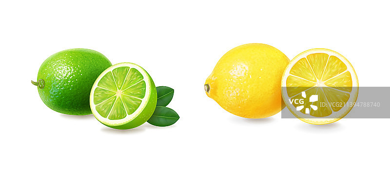 逼真的柠檬和酸橙3D图标图片素材