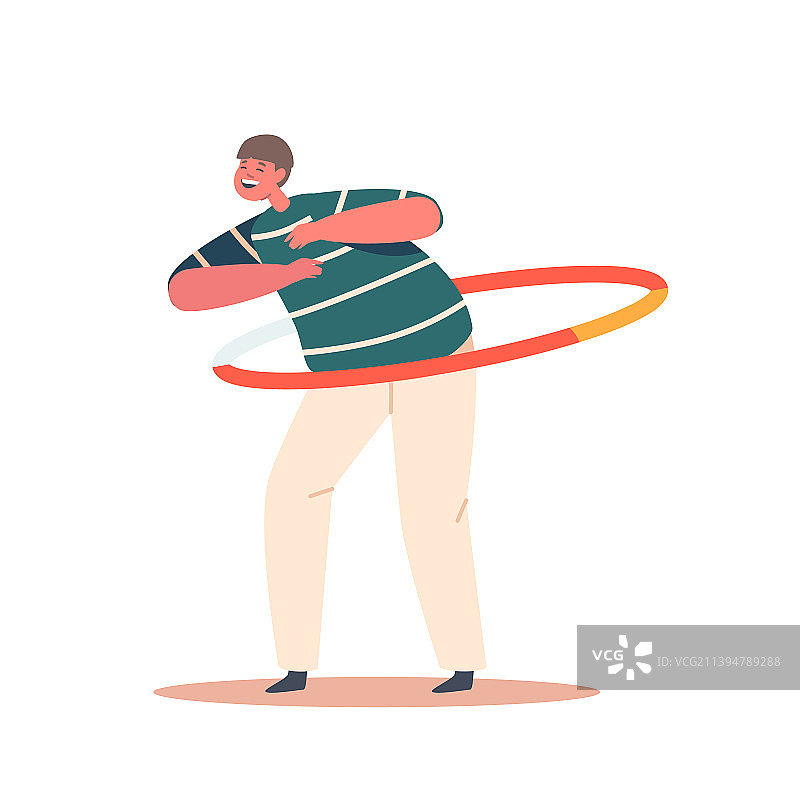 在白色背景上玩呼啦圈的有趣男孩图片素材