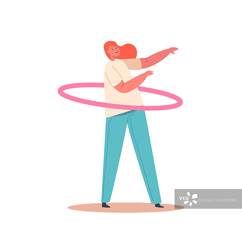女孩在腰间转动呼啦圈，儿童游戏图片素材