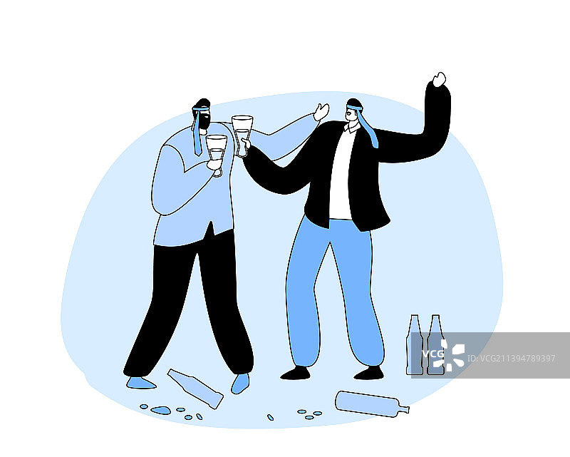 头上系着蝴蝶结的醉酒男人在喝酒图片素材