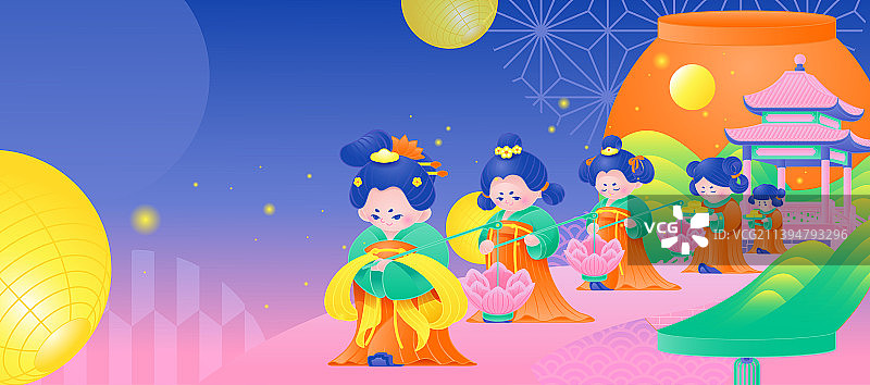 中秋赏花灯创意banner图片素材