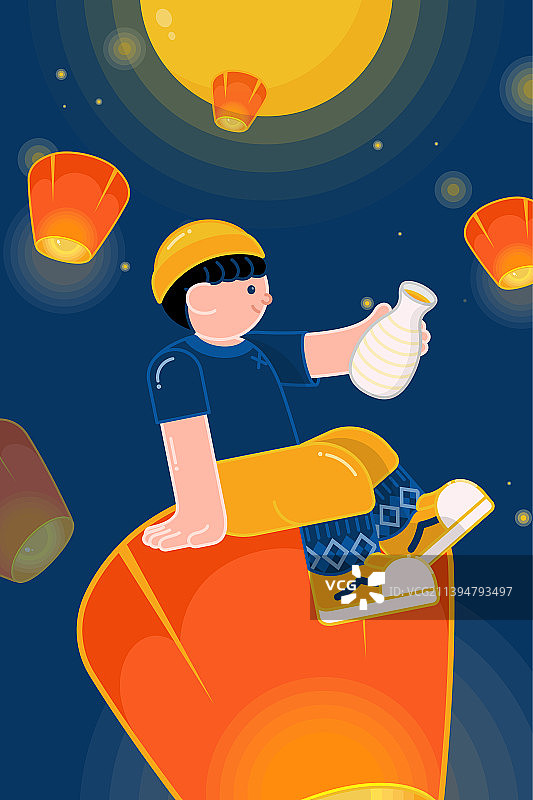 中秋节赏月的男孩图片素材