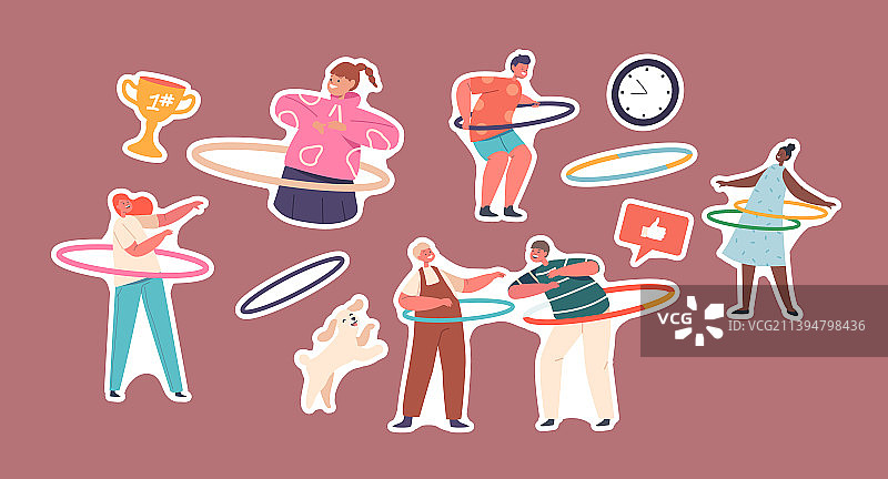 玩呼啦圈的儿童贴纸图片素材