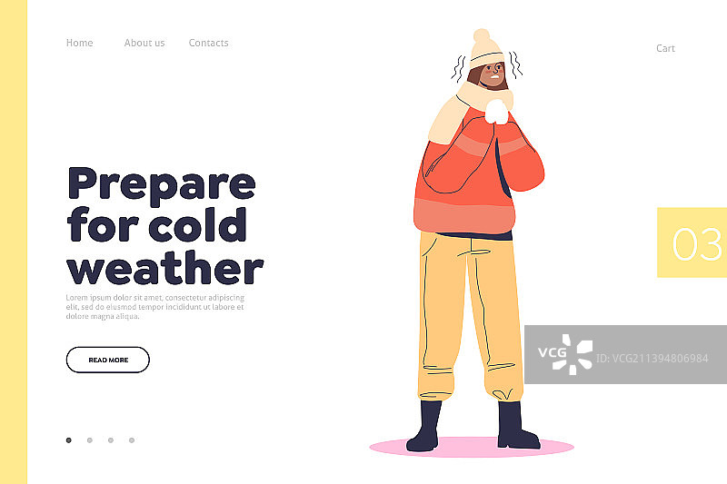 迎接寒冷天气的概念落地页图片素材