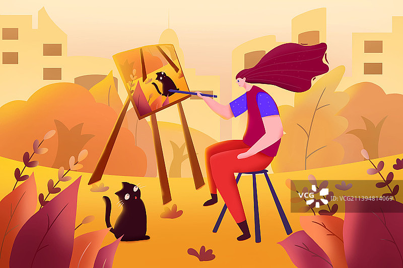 扁平风景画画图片素材