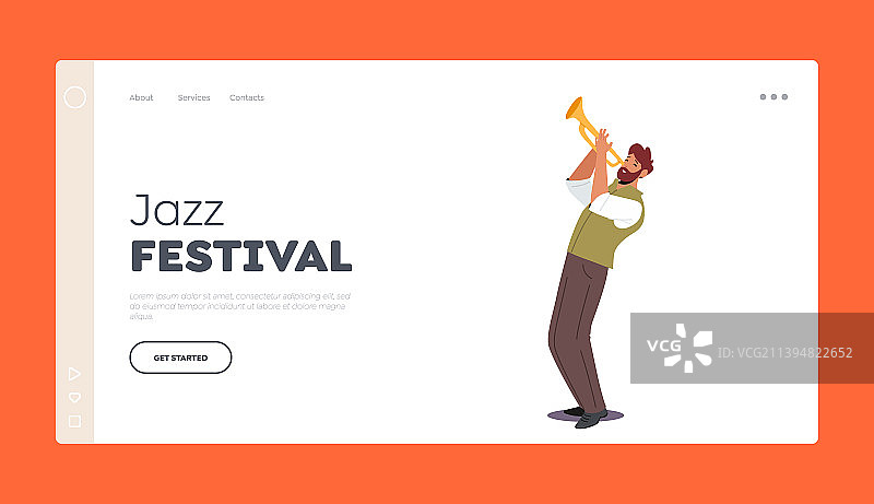 爵士音乐节着陆页模板小号手图片素材