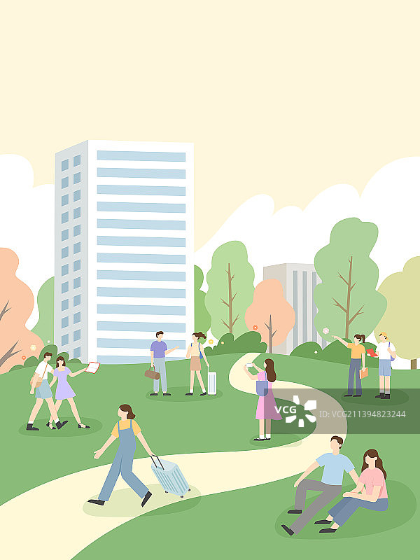 草地上走路的人图片素材