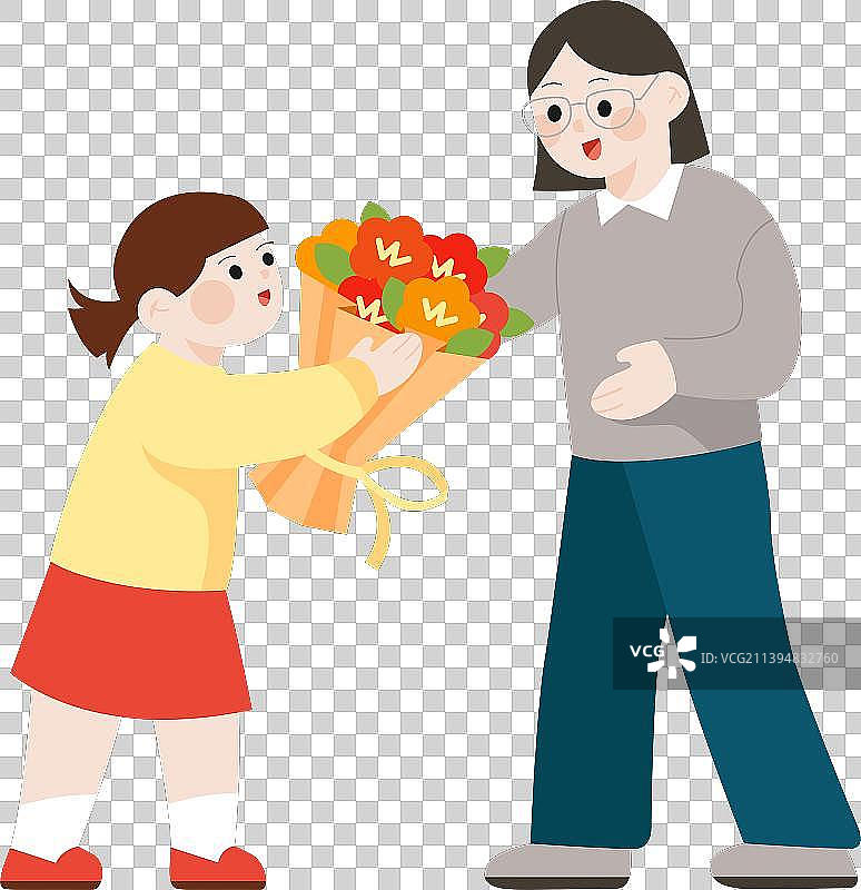 免抠教师节学生献花插画元素图片素材