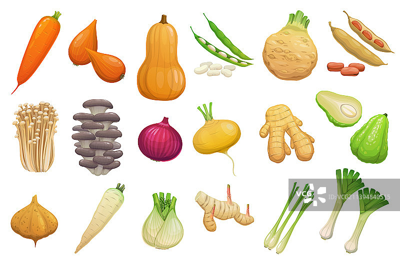 卡通蔬菜豆类和蘑菇合集图片素材