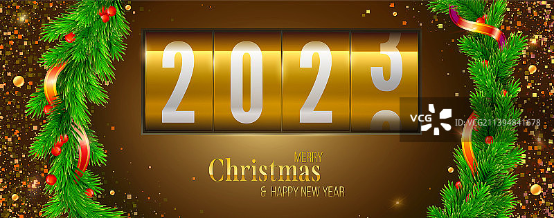 带有2023新年数字的金色倒计时钟图片素材