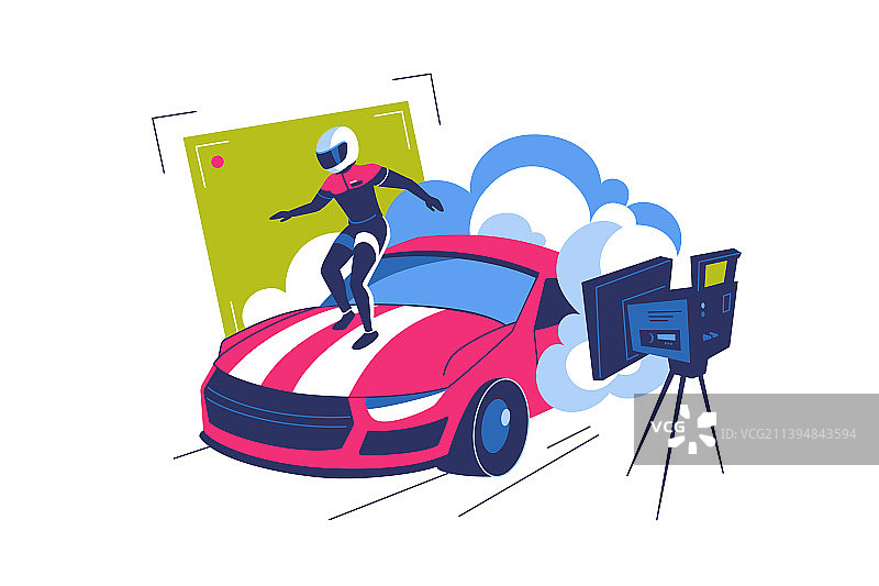 电影汽车碰撞与特技演员图片素材