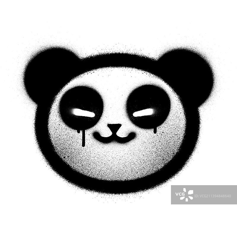 白色背景上喷涂的黑色涂鸦熊猫图片素材