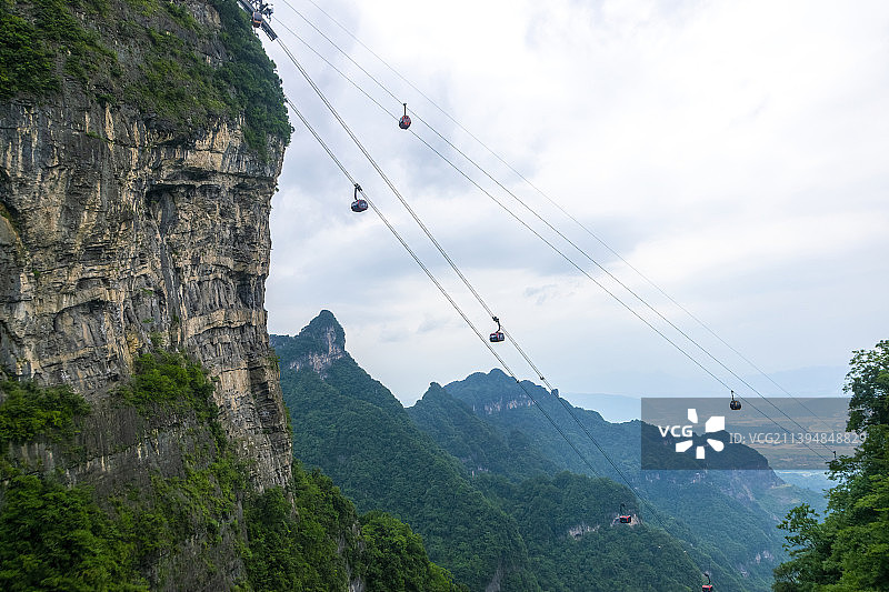 张家界天门山景区缆车索道全景图片素材