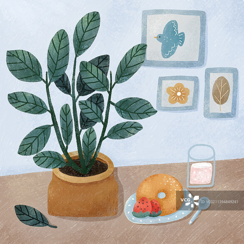 甜甜圈牛奶早餐插画图片素材