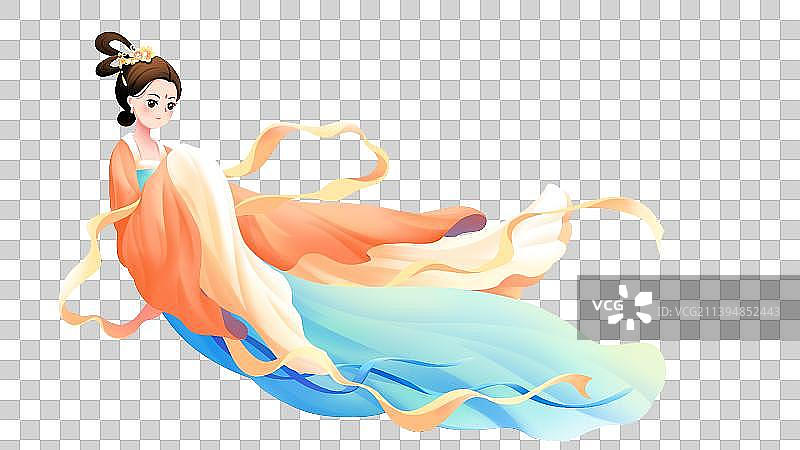 仙女，中国风卡通手绘人物插画素材图片素材