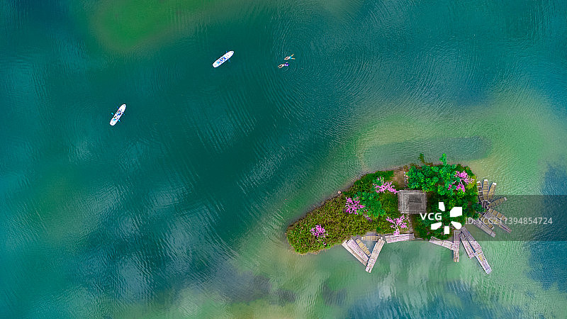 航拍普者黑桃花岛田园风光图片素材