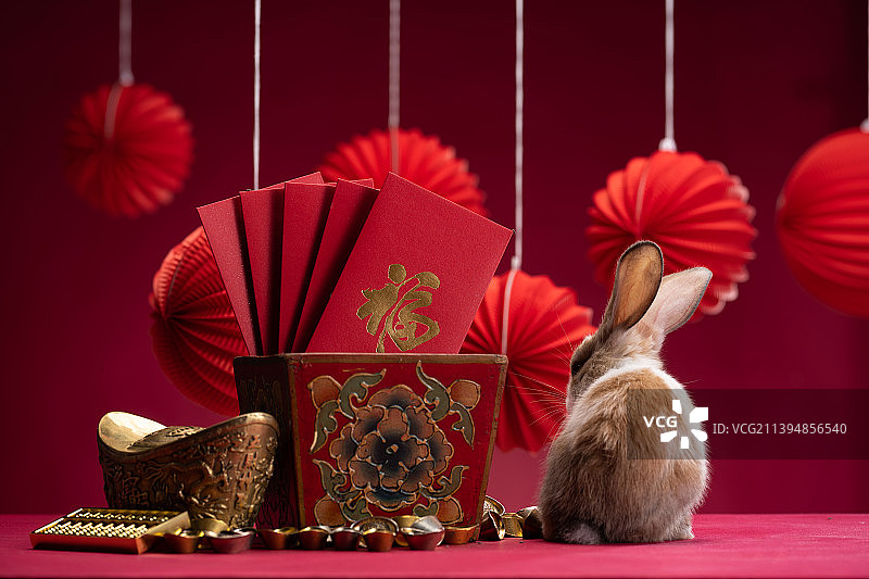 可爱的小兔子和新年静物图片素材