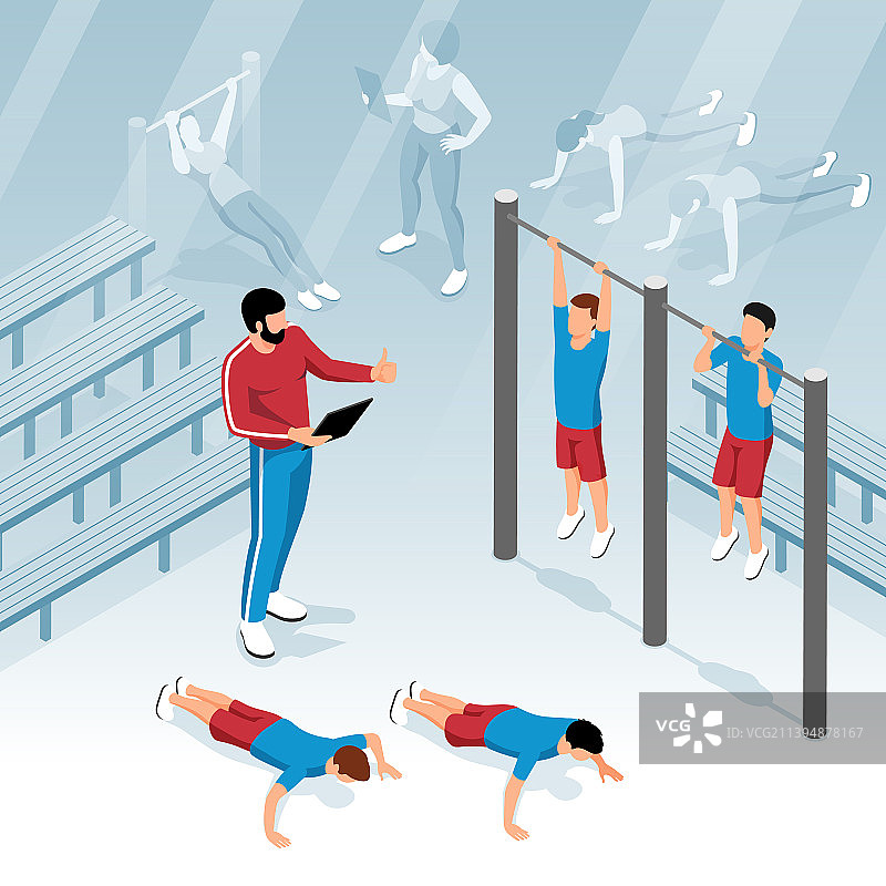 2.5D等距风格的体育课场景图片素材