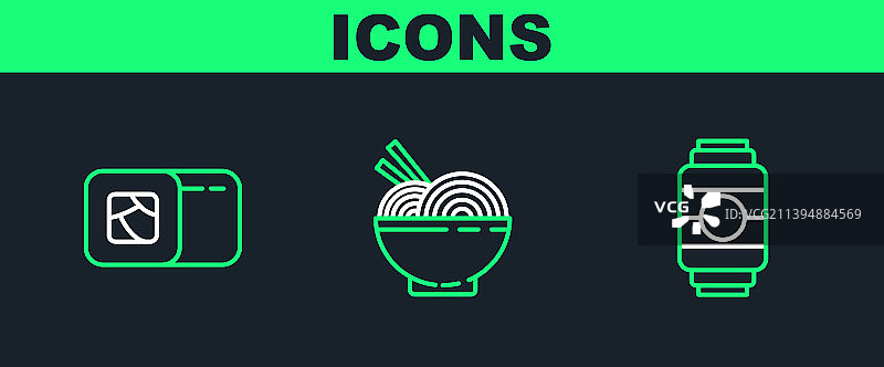 线条素材：日式纸灯笼与亚洲寿司图片素材