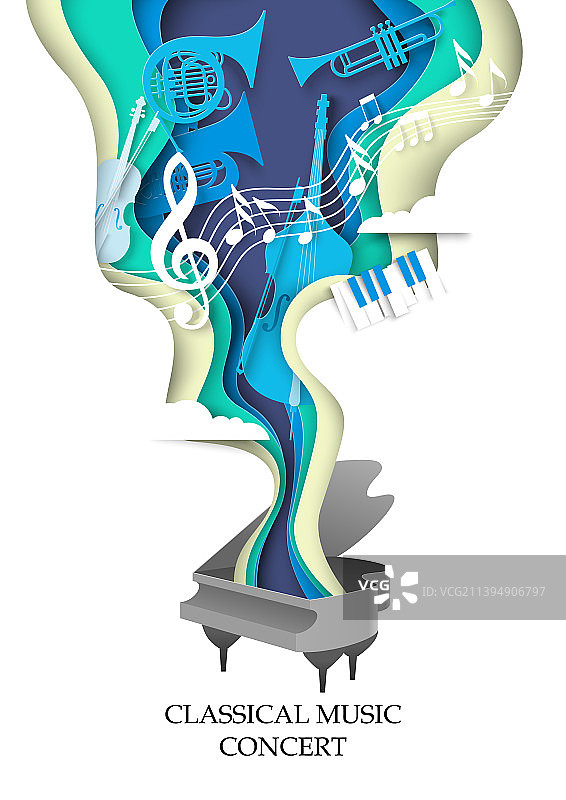 古典音乐会剪纸海报图片素材